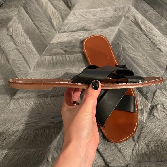 GAP Criss-Cross Open Toe Flat Slides Black Size 11 - Picture 4 of 8